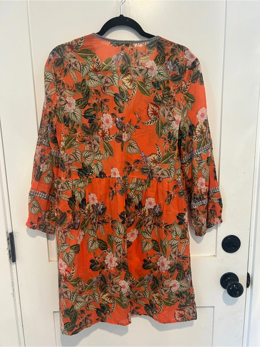 Johnny Was Paris Shift Dress Size Medium Tunic Orange Floral Embroidered - Picture 3 of 10